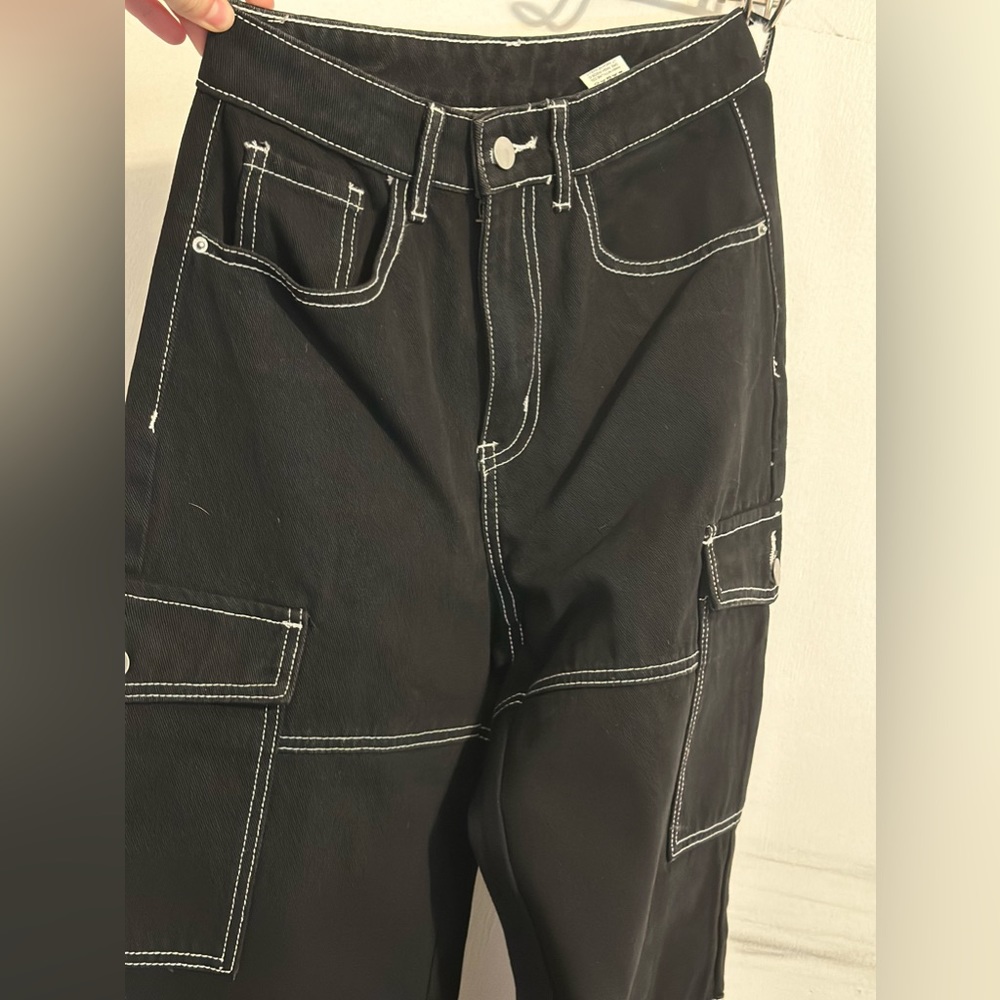 Black With White Stitch Cargo Pants!